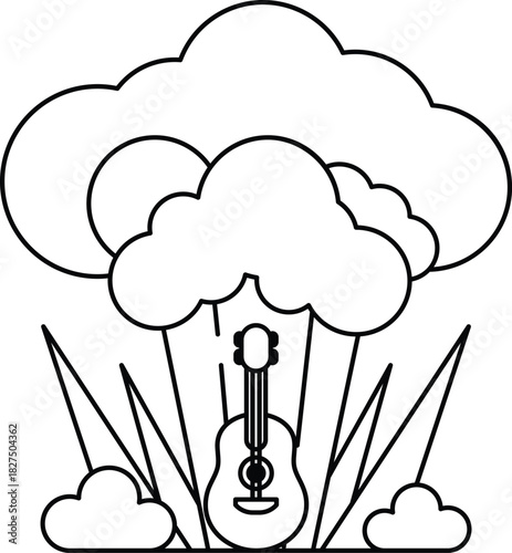 A guitar is in the middle of a cloud