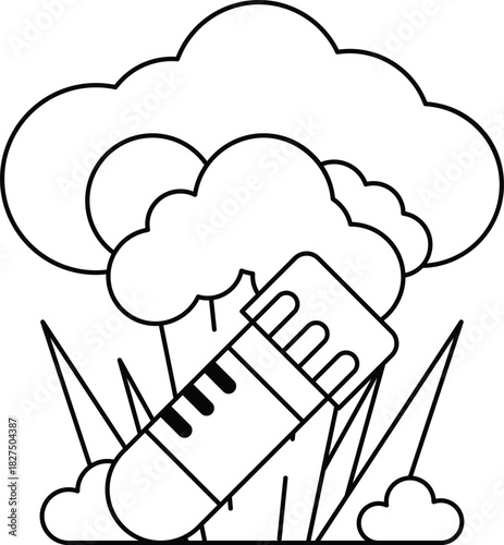 A drawing of a cloud with a stick in it