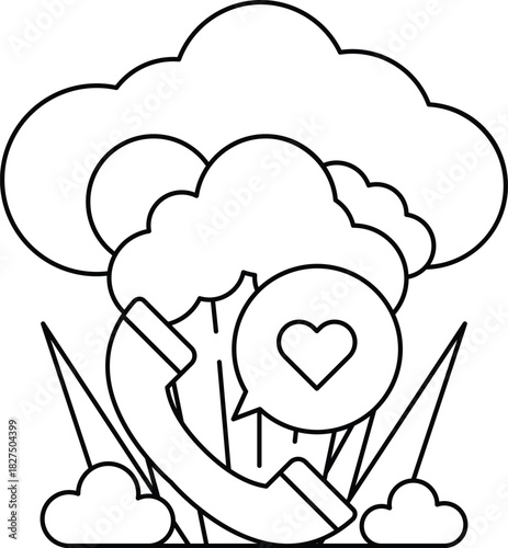 A drawing of a phone with a heart on it