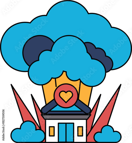 A house is shown with a cloud of smoke coming out of it