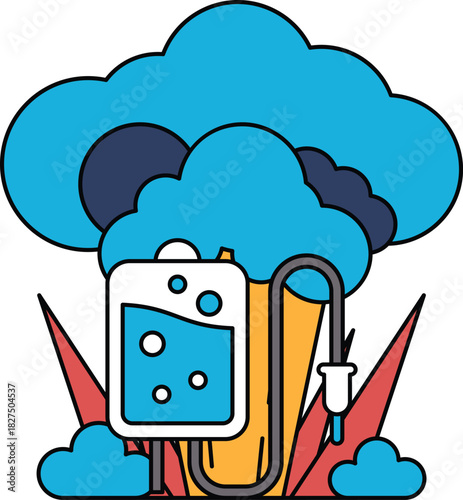 A cartoon drawing of a cloud with a medical device in the middle