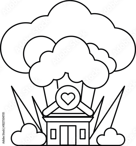 A house is shown with a cloud of smoke coming out of it