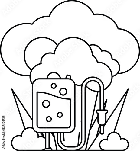 A cartoon drawing of a cloud with a medical device in the middle