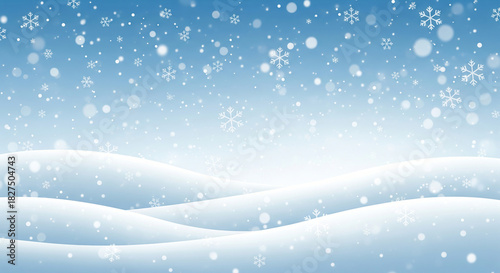 Snowy peaks and falling snowflakes in soft blue tones. A dreamlike, bokeh-effect abstract landscape for Christmas and winter-themed designs.