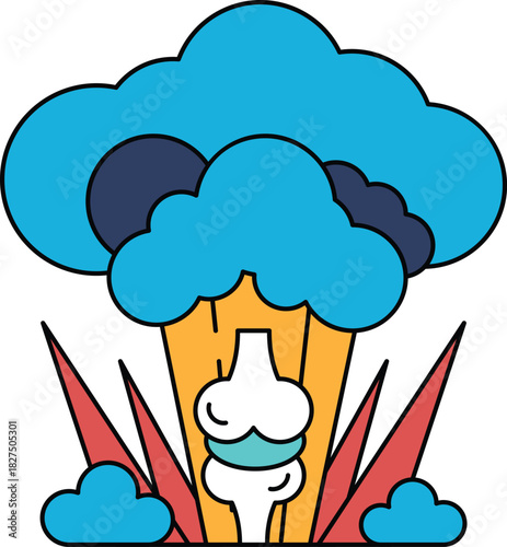 A white drawing of a cloud with a bone sticking out of it