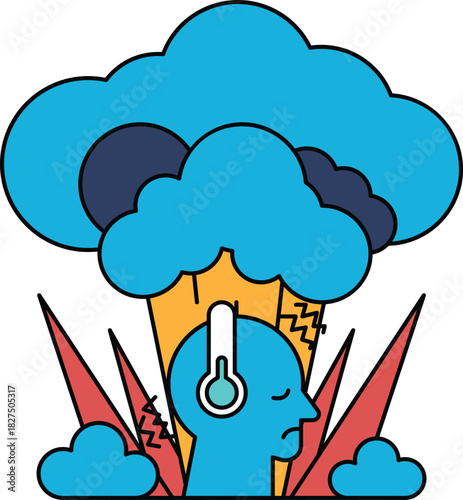 A black and white drawing of a bomb exploding with a clock in the middle