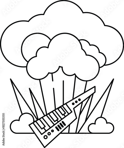 A black and white drawing of a keyboard