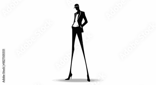 Elegant Silhouette of a Tall Fashionable Woman in a Suit.