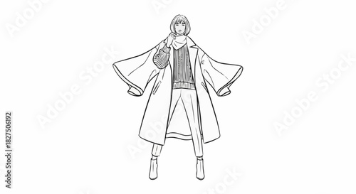 Stylish Anime Character in Long Coat and Boots.