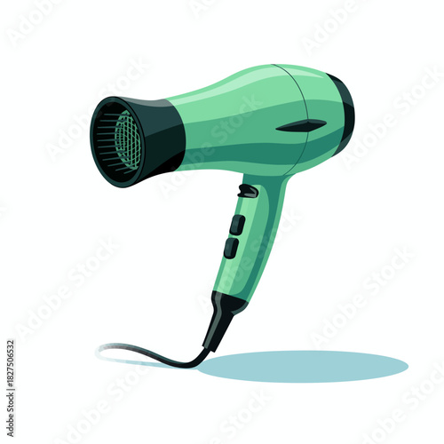 A modern hair dryer in an appealing mint green color, featuring a sleek design, perfect for hairstyling enthusiasts and beauty products in contemporary salons.