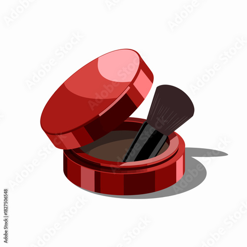 This graphic of a red cosmetic compact with an applicator brush depicts beauty essentials, reflecting the individual's desire for personal expression and appearance enhancement.