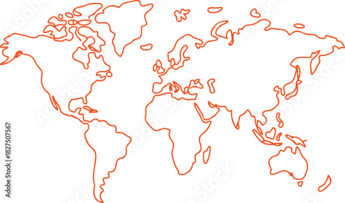 An orange outline of the world map shows all continents clearly on a white background