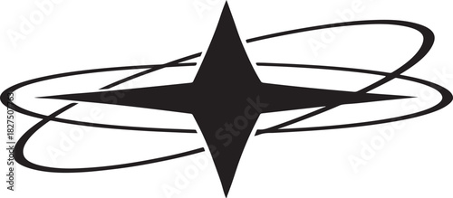 Star shape Y2k icon. Shiny glitter element. Retro abstract minimal twinkles with cosmic orbit. Futuristic modern minimal figure.eps