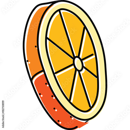 Stylized Illustration of a Sliced Orange with Vibrant Orange Pulp and White Segments Set Against a Clean Transparent Background
