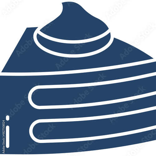 Stylized Illustration Of A Slice Of Cake With Frosting On A Transparent Background In A Simple Flat Design With Clean Lines And A Deep Blue Hue