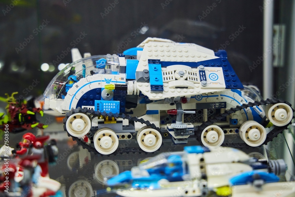 Obraz premium Moscow, Russia. - June 23, 2025: Lego construction kit, old models. Collection of the famous toy series