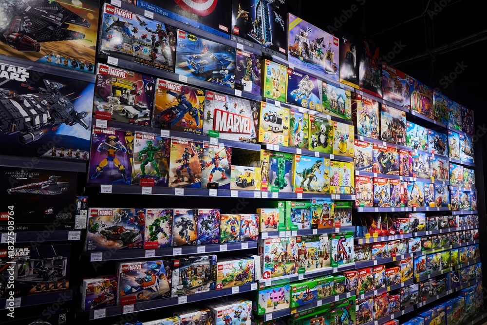 Naklejka premium Moscow, Russia. - June 23, 2025: Lego construction kit, old models. Collection of the famous toy series