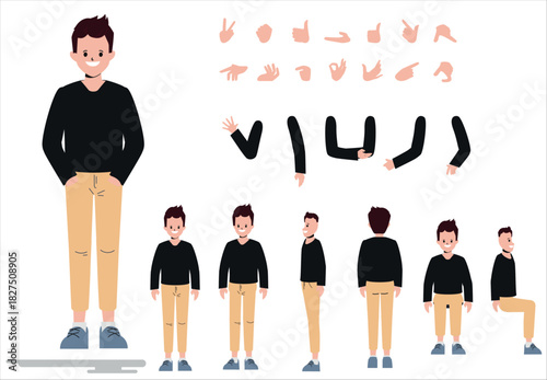 Male Character Creator Vector Kit with Various Body Poses and Hand Gestures