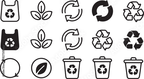 Various recycling and environment friendly icons are presented in a format against white