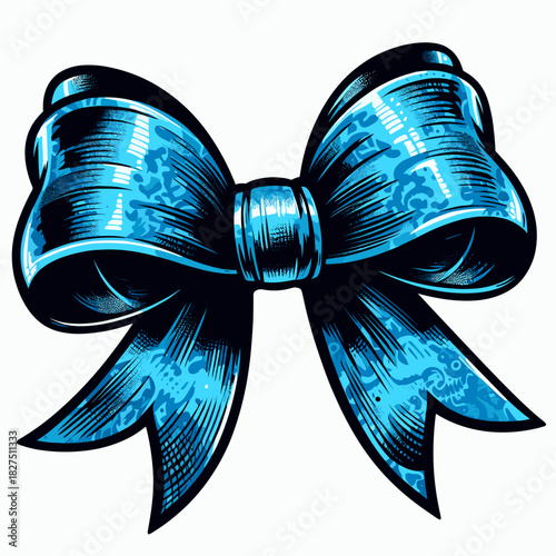 Blue ribbon bow in elegant decorative style