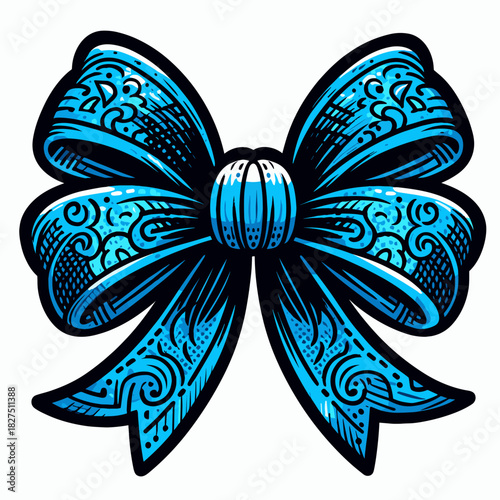 Blue ribbon bow in elegant decorative style