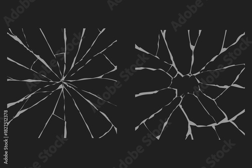 Broken glass cracked collection. various shattered glass effects, broken lines, and impact cracks. Perfect for digital art, graphic design. Vector illustration
