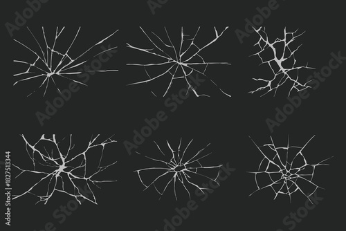 Glass cracks for creative design vector illustration. Broken window shattered glassy surface and break windshield glass texture silhouette. Eps 10