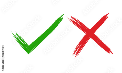 Set of minimalist checkmark and X mark icons with transparent background, depicting approval, denial, correct, and incorrect symbols for UI, web, and voting, vector illustration
