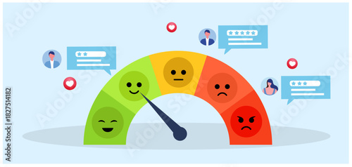 Customer satisfaction indicator. Customer review rating feedback icon and  level excellent rank to review the service vector illustration. User rating, customer satisfaction and feedback