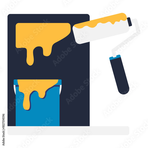 Paint Bucket and Roller Illustration for Home Painting and Renovation