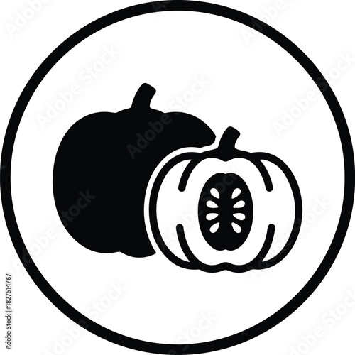 Illustrator Pumpkins in a circle food ingredient organic icon Silhouette vector