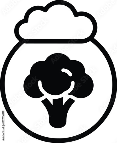 Illustrator Simple broccoli head in pot outline Silhouette vector
