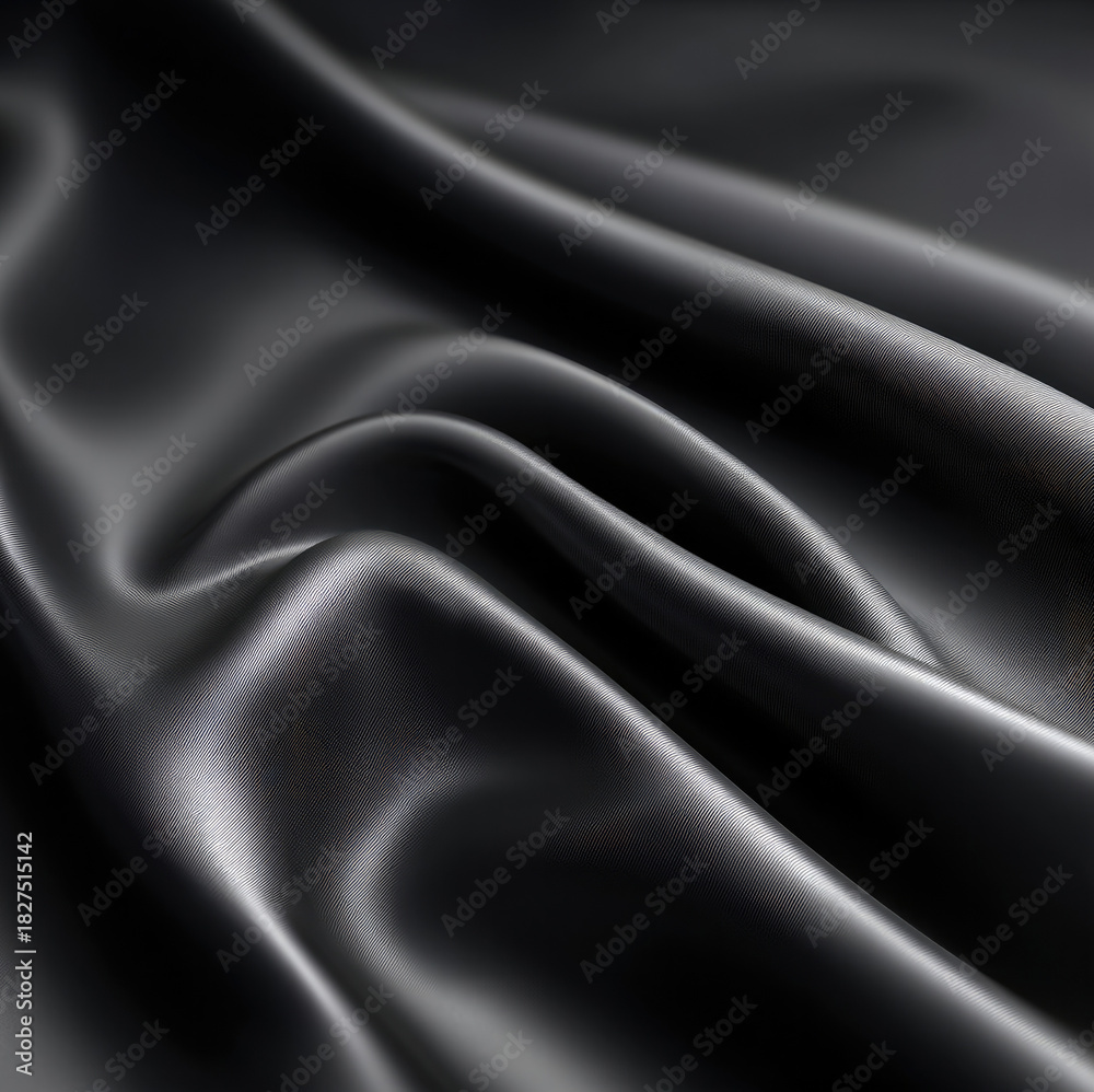 Fototapeta premium Smooth black satin background with elegant folds, soft texture, and glossy surface creating luxurious and sophisticated look