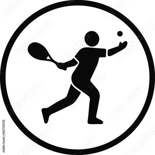 Illustrator Tennis player serving silhouette icon inside a circle vector