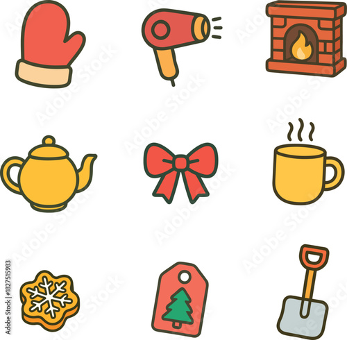 Collection of cute Christmas icons for festive illustration sets