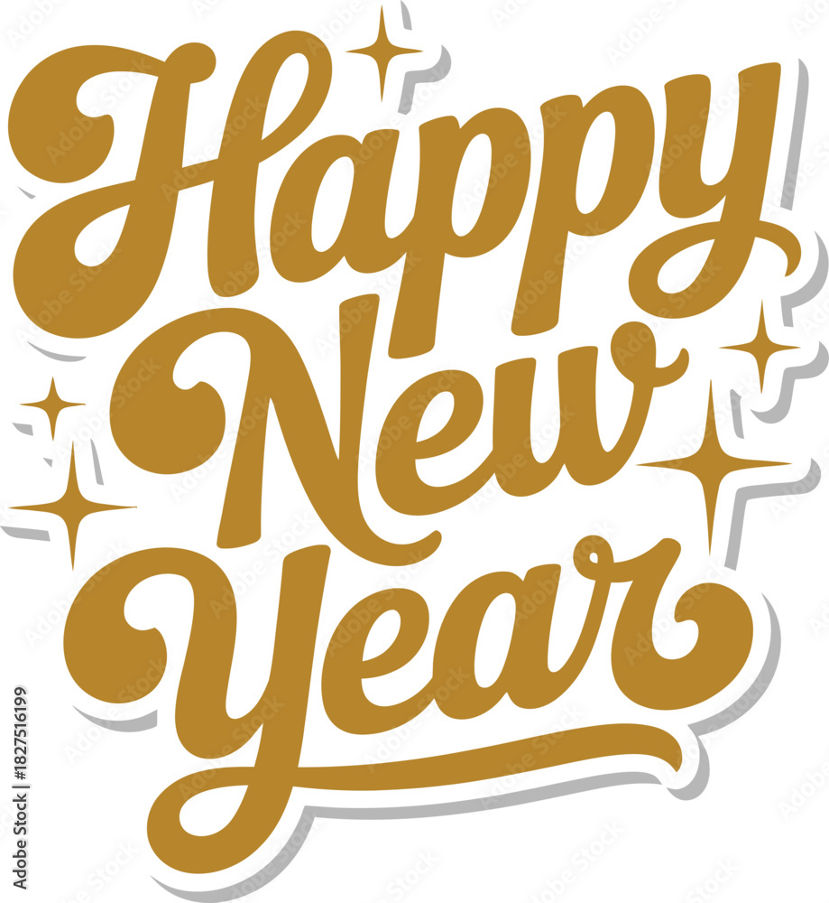 Fototapeta premium Happy New Year Yellow and White Typography Vector Design with Decorative Line Work for Cheerful and Detailed Seasonal Greetings