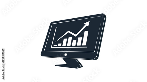 Computer monitor displaying a growing financial chart silhouette