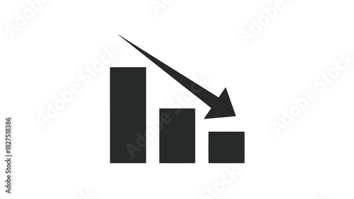 Bar chart with a downward trending arrow silhouette