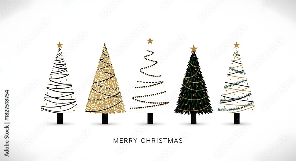 Obraz premium Collection of five stylized christmas trees isolated on white background