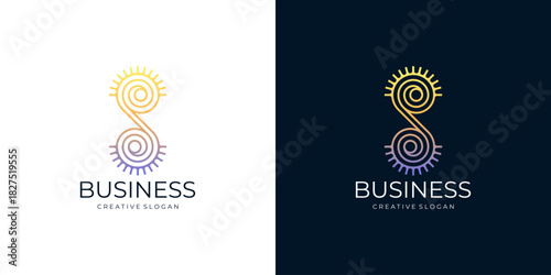 Infinity Sunburst Art Deco Luxury Arch Light Ray Elegant Vintage Logo Template