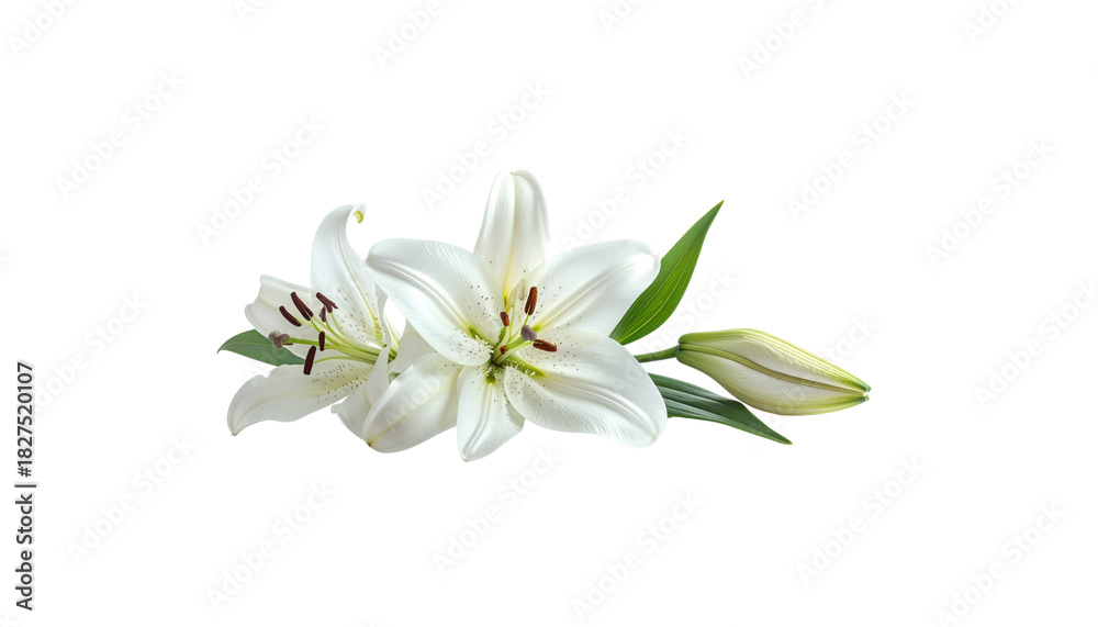 Obraz premium Close-up of a beautiful bouquet of white lilies of the valley on a white background