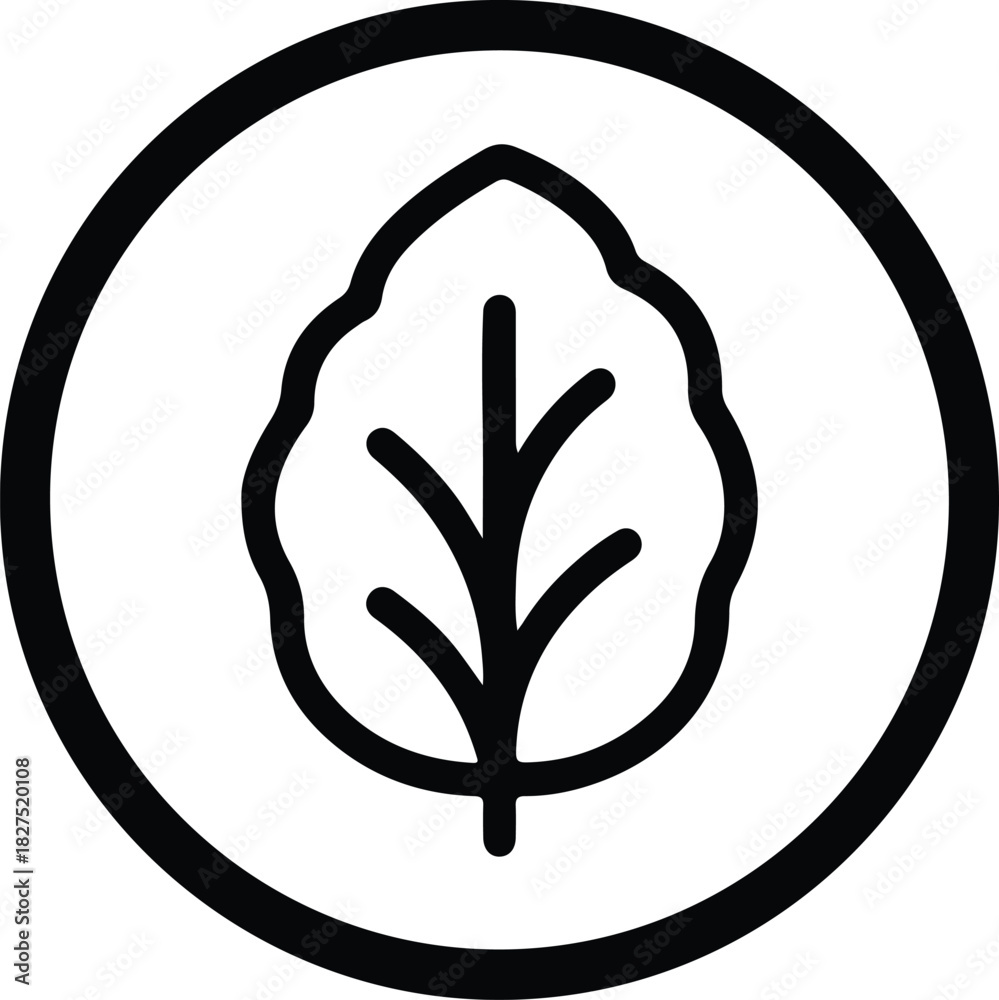 Obraz premium Illustrator Spinach leaf outline icon inside circle Silhouette vector