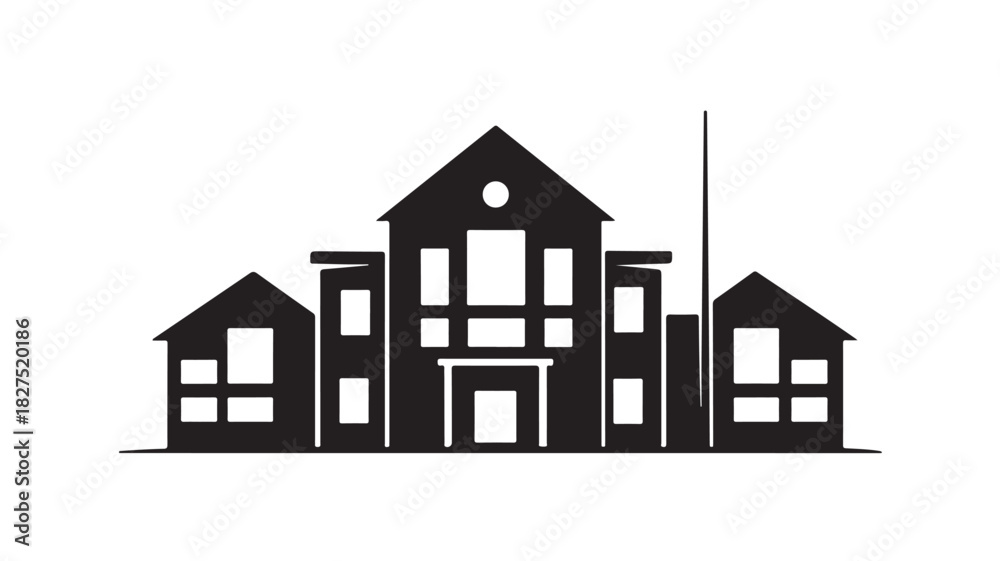 Fototapeta premium Minimalist vector building icon simple flat design of a school or government building isolated on white background