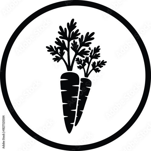 Illustrator Two carrots with leaves inside circle Silhouette vector