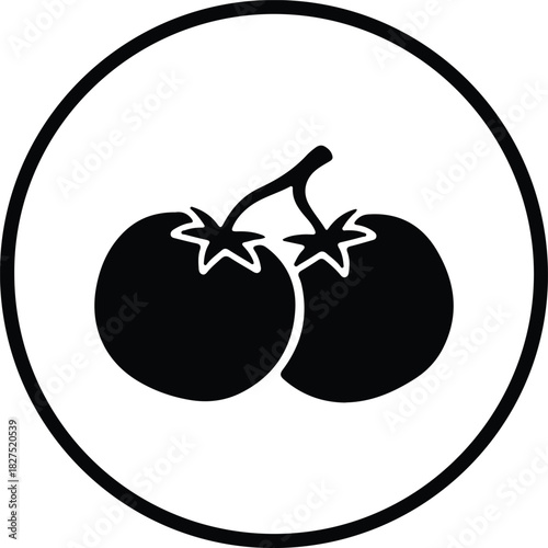 Illustrator Two tomatoes on the branch inside a circle Silhouette vector