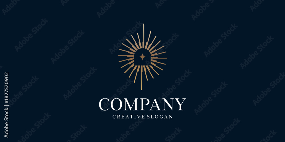 Fototapeta premium Creative Sun Logo Design Template Art Deco Luxury Arch Light Ray Elegant Vintage Logo Template