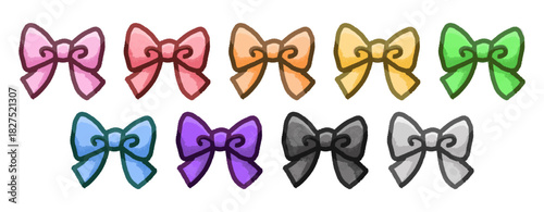 手描き風リボンのベクター素材セット｜Hand-Drawn Bow Illustration Set