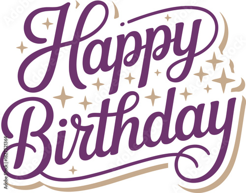 Elegant and artistic script typography design for "Happy Birthday," featuring a refined and flowing handwritten style for formal occasions.