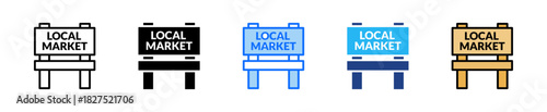 Market Signboard Icon Set Multiple Style Collection