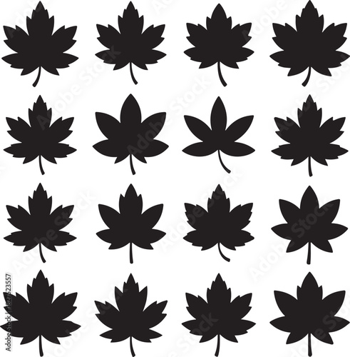 Seamless pattern of black maple leaves on a white background